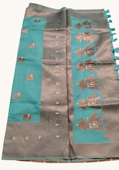 Turquoise organza Deepika silk saree