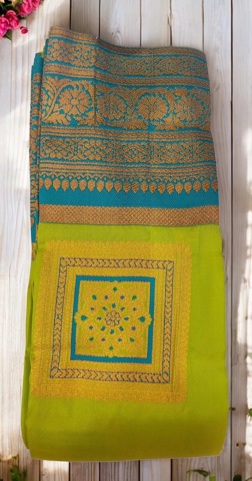 Green Turquoise Kaveri pattu Silk Saree