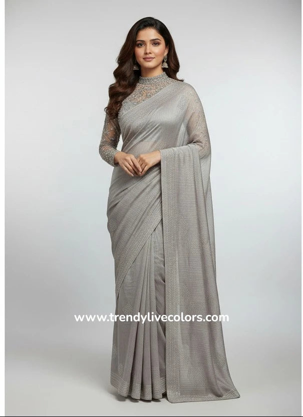 Champagne Taupe Chiffon Saree