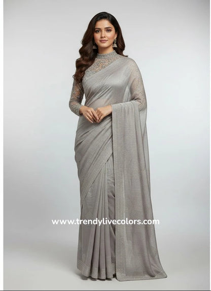 Champagne Taupe Chiffon Saree