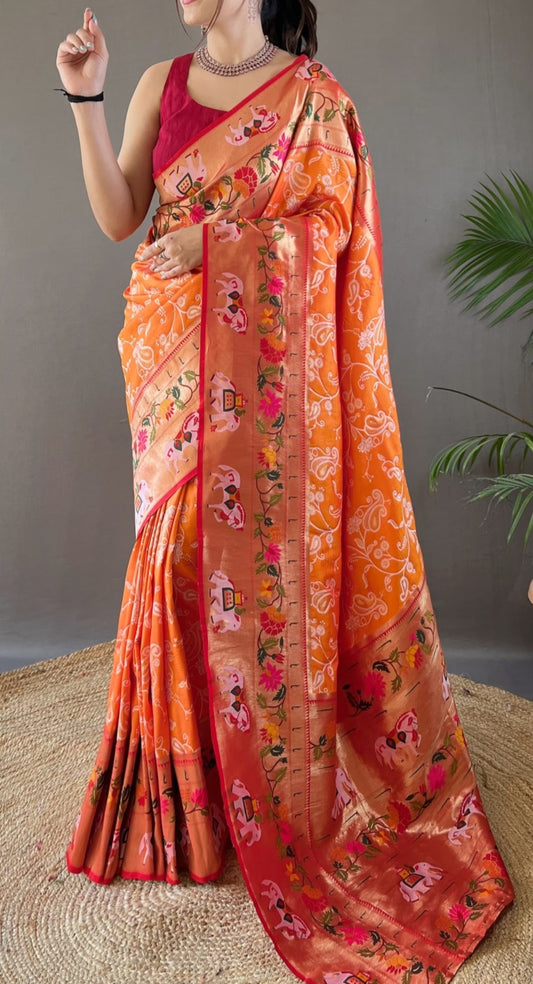 ORANGE LUCKNOWI PAITHANI SAREE