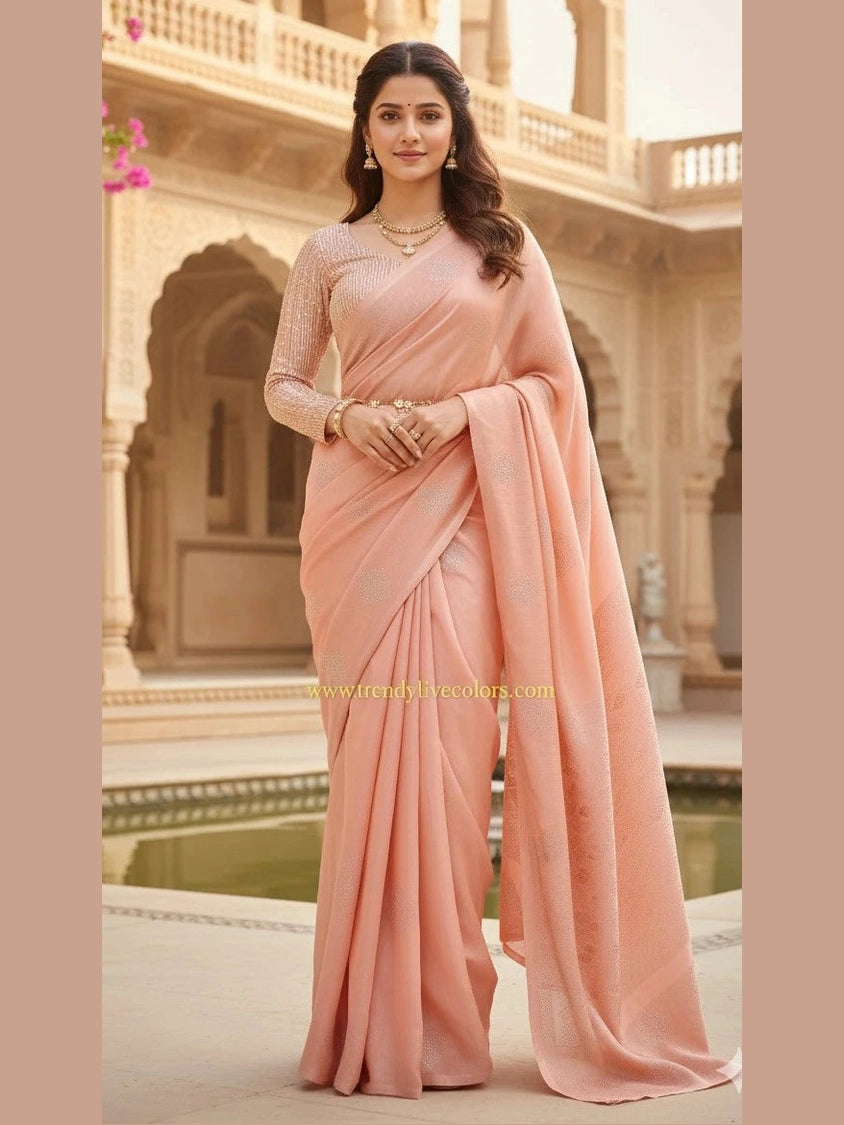 Designer Peach chiffon Saree
