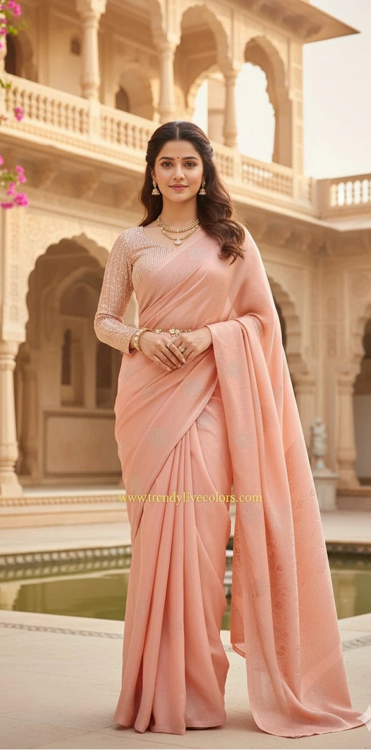 Designer Peach chiffon Saree