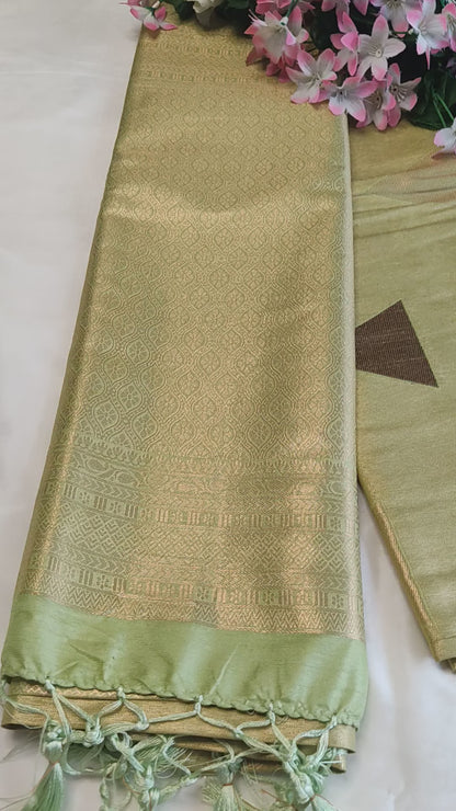 Pista Green Silk saree with Golden Zari
