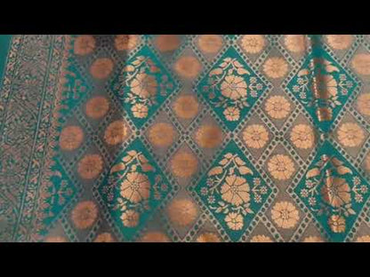 Blue green Silk saree-Floral Design