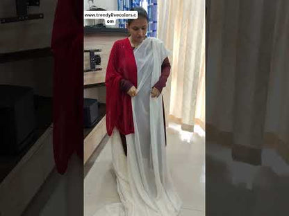 Cream Red color georgette saree