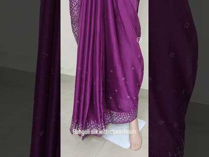 Designer Wine color Silk Saree with Stones