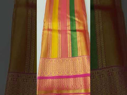 Golden Zari Lehariya  saree- Pink Blouse