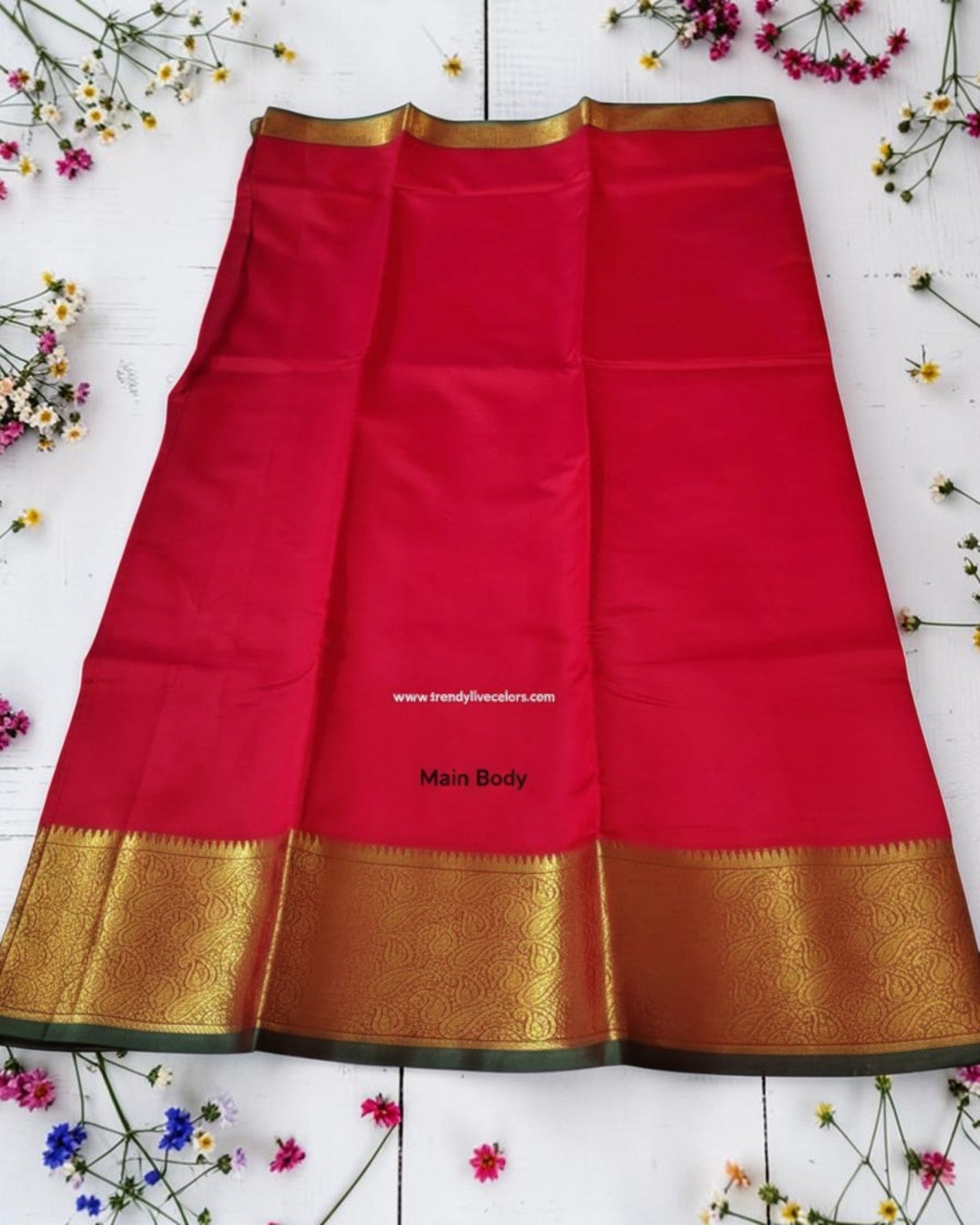 Crimson Red with Green Zari Silk saree