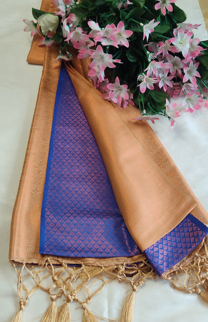 Golden Royal Blue soft silk saree