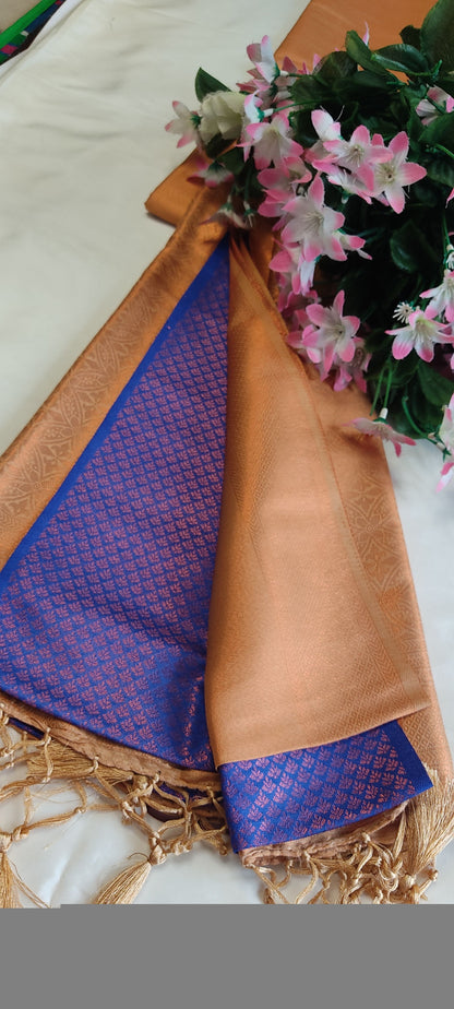 Golden Royal Blue soft silk saree