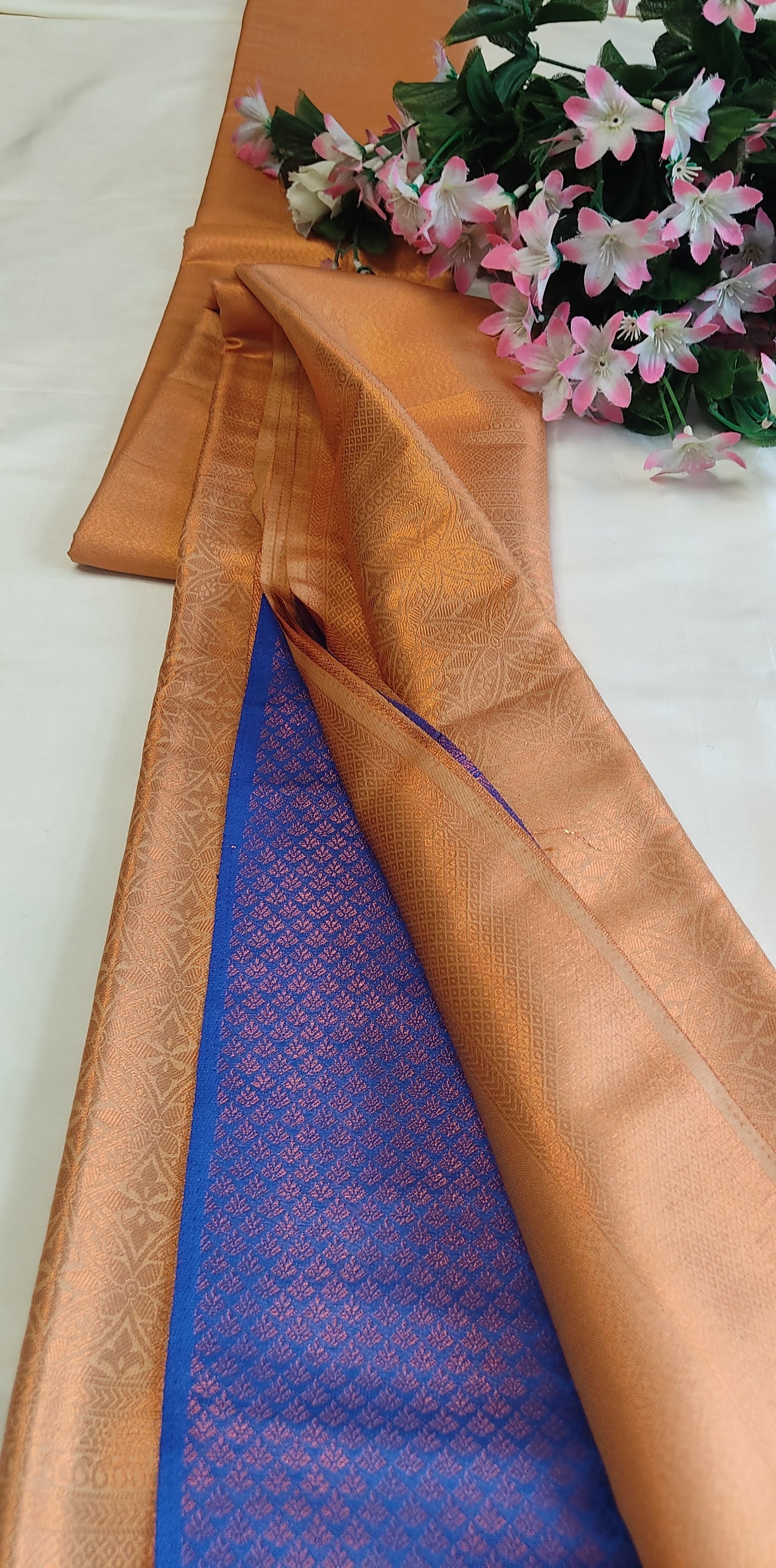 Golden Royal Blue soft silk saree